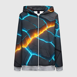 Толстовка на молнии женская Оранжевая лава из синих неоновых плит, цвет: 3D-меланж
