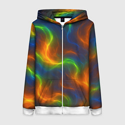 Толстовка на молнии женская Разноцветное пламя и дым, цвет: 3D-белый