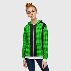 Толстовка на молнии женская Color background black green, цвет: 3D-белый — фото 2