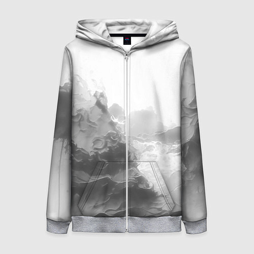 Женская толстовка на молнии Абстракция серые волны / 3D-Меланж – фото 1