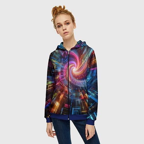 Женская толстовка на молнии Fractal neon spiral - ai art fantasy / 3D-Синий – фото 3