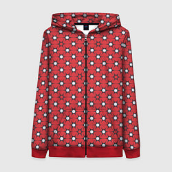 Толстовка на молнии женская Звездчатый орнамент на красном, цвет: 3D-красный
