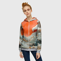 Толстовка на молнии женская Японский пейзаж абстракция, цвет: 3D-меланж — фото 2