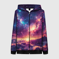 Толстовка на молнии женская Фантастический космос вид с планеты, цвет: 3D-черный