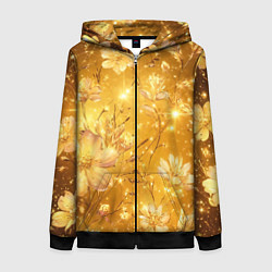Женская толстовка на молнии Цветочный золотой с искрами