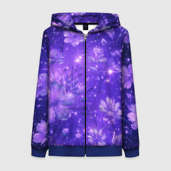 Толстовка на молнии женская Цветочный индиго с искрами, цвет: 3D-синий