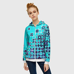 Толстовка на молнии женская Геометрическая метаморфоза на бирюзе, цвет: 3D-белый — фото 2