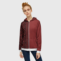 Толстовка на молнии женская Узоры славянские в красном цвете, цвет: 3D-белый — фото 2