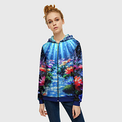 Толстовка на молнии женская Цветы на глубине освещённые лучами, цвет: 3D-синий — фото 2
