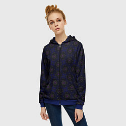 Толстовка на молнии женская Темно-синий абстрактный узор с мерцанием, цвет: 3D-синий — фото 2