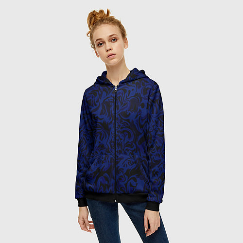 Женская толстовка на молнии Абстрактный тёмный чёрно-синий / 3D-Черный – фото 3
