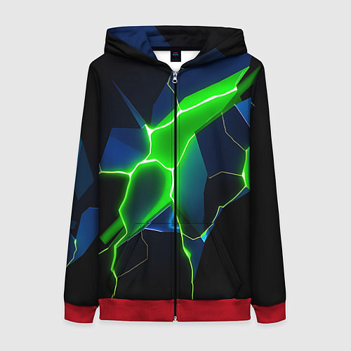 Женская толстовка на молнии Neon green glow / 3D-Красный – фото 1