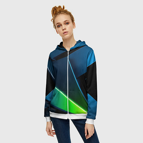 Женская толстовка на молнии Neon colored geometric / 3D-Белый – фото 3