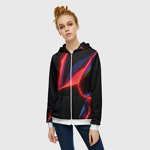 Женская толстовка на молнии Neon red / 3D-Белый – фото 3