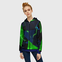 Толстовка на молнии женская Neon tile green, цвет: 3D-синий — фото 2