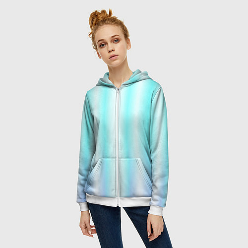 Женская толстовка на молнии Neon white blue lines / 3D-Белый – фото 3