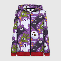 Толстовка на молнии женская Черепки и призраки, цвет: 3D-красный