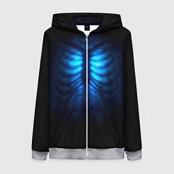 Толстовка на молнии женская Душа синяя - позвоночник и рёбра просвечиваются, цвет: 3D-меланж