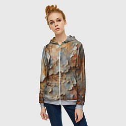 Толстовка на молнии женская Старая штукатурка на стене - абстракция, цвет: 3D-меланж — фото 2