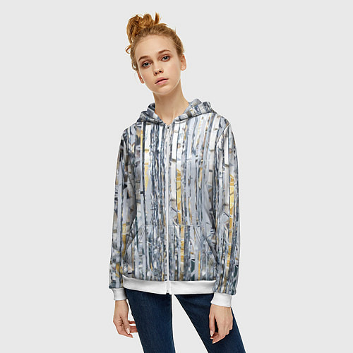 Женская толстовка на молнии Новогодний дождик / 3D-Белый – фото 3