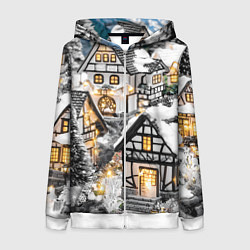 Толстовка на молнии женская Объемные новогодние дома, цвет: 3D-белый