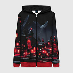 Толстовка на молнии женская Новогодняя ночь и красные гирлянды, цвет: 3D-красный