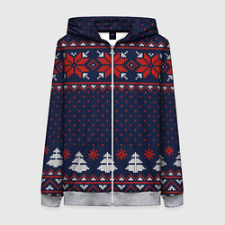 Женская толстовка на молнии Новогодний вязаный узор