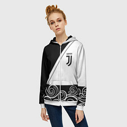 Толстовка на молнии женская Ювентус геометрия полосы текстура, цвет: 3D-белый — фото 2