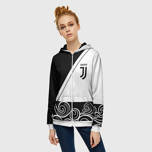 Женская толстовка на молнии Ювентус геометрия полосы текстура / 3D-Белый – фото 3