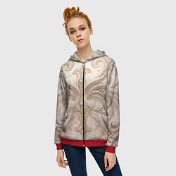 Толстовка на молнии женская Перламутровый орнамент с перьями, цвет: 3D-красный — фото 2