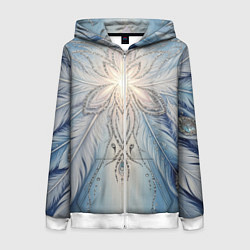 Толстовка на молнии женская Ледяной перьевой орнамент со светом, цвет: 3D-белый