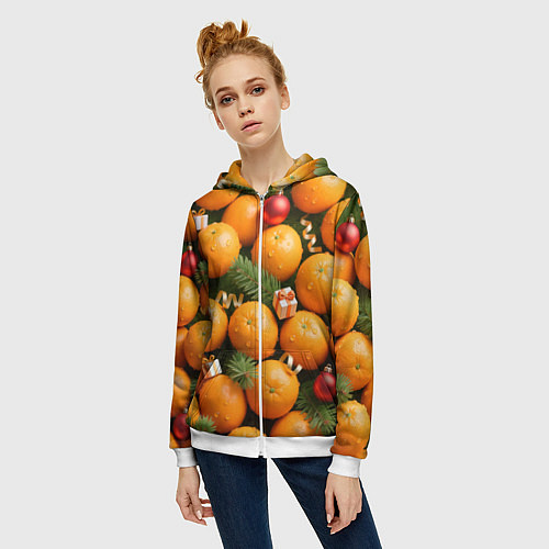 Женская толстовка на молнии Праздничные мандарины / 3D-Белый – фото 3