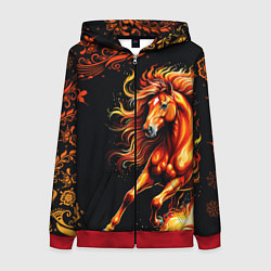 Женская толстовка на молнии Огненный конь в русской хохломе