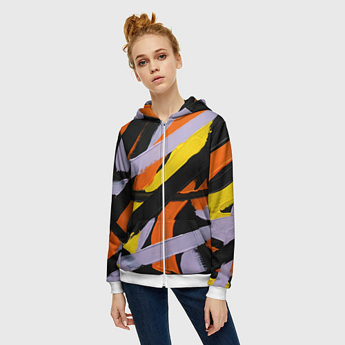 Женская толстовка на молнии Полоски краски абстракция / 3D-Белый – фото 3
