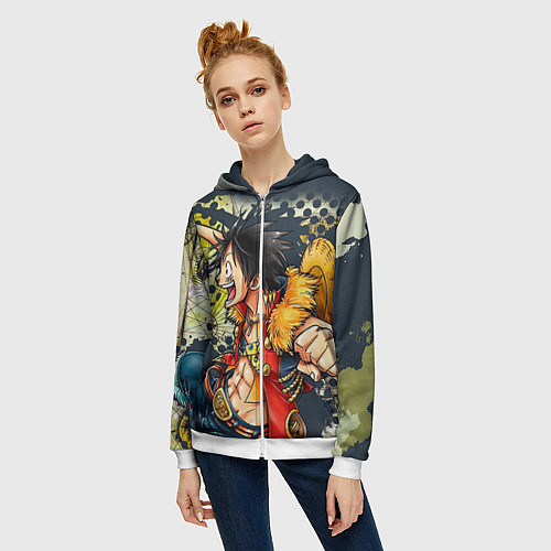 Женская толстовка на молнии One Piece / 3D-Белый – фото 3