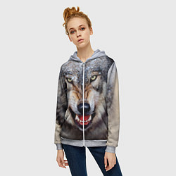 Толстовка на молнии женская Взгляд волка, цвет: 3D-меланж — фото 2