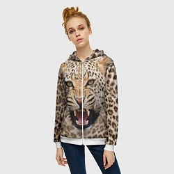 Толстовка на молнии женская Взгляд леопарда, цвет: 3D-белый — фото 2
