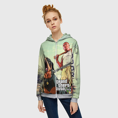 Женская толстовка на молнии GTA 5: Franklin Clinton / 3D-Меланж – фото 3