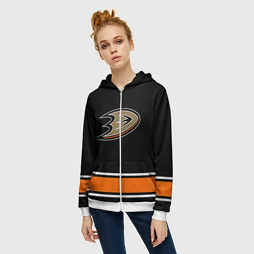 Женская толстовка на молнии Anaheim Ducks Selanne / 3D-Белый – фото 3