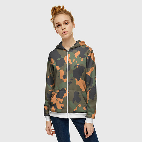 Женская толстовка на молнии Камуфляж: хаки/оранжевый / 3D-Белый – фото 3
