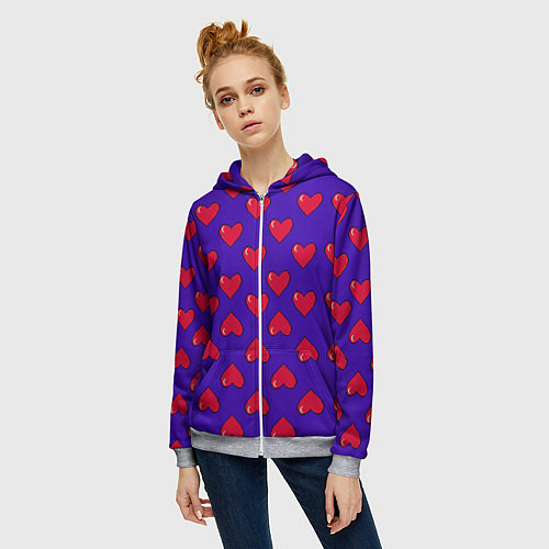 Женская толстовка на молнии Hearts Pattern / 3D-Меланж – фото 3