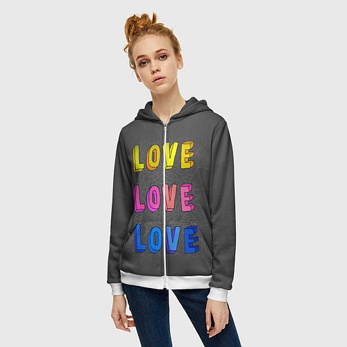 Женская толстовка на молнии Love Love Love / 3D-Белый – фото 3