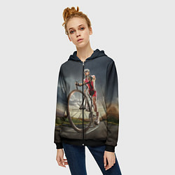 Толстовка на молнии женская Велогонщик, цвет: 3D-черный — фото 2