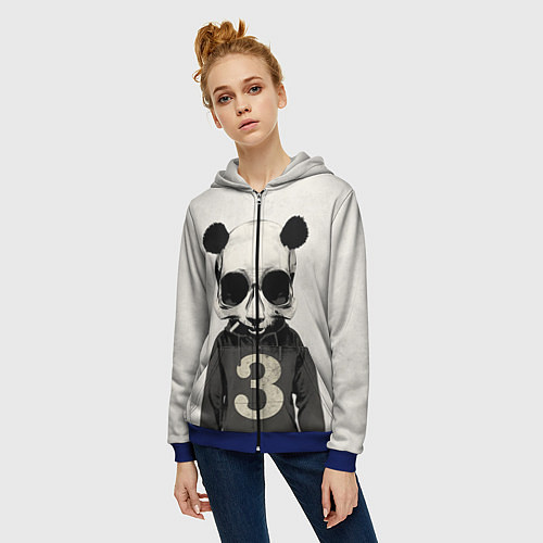 Женская толстовка на молнии Скелет панды / 3D-Синий – фото 3