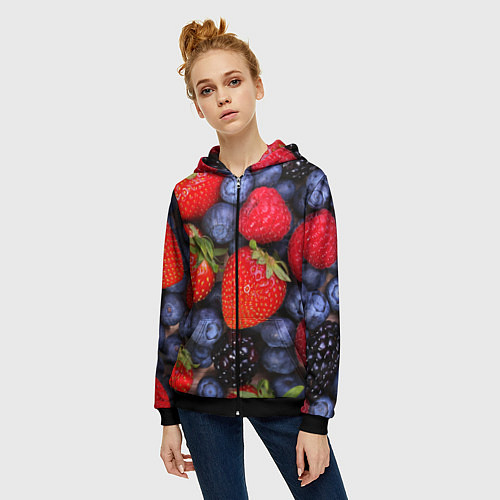 Женская толстовка на молнии Berries / 3D-Черный – фото 3
