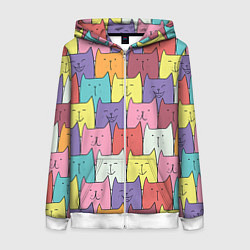 Толстовка на молнии женская Котики, цвет: 3D-белый
