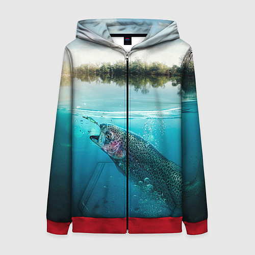 Женская толстовка на молнии Рыбалка на спиннинг / 3D-Красный – фото 1