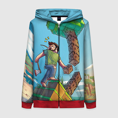 Женская толстовка на молнии Minecraft Woodcutter / 3D-Красный – фото 1