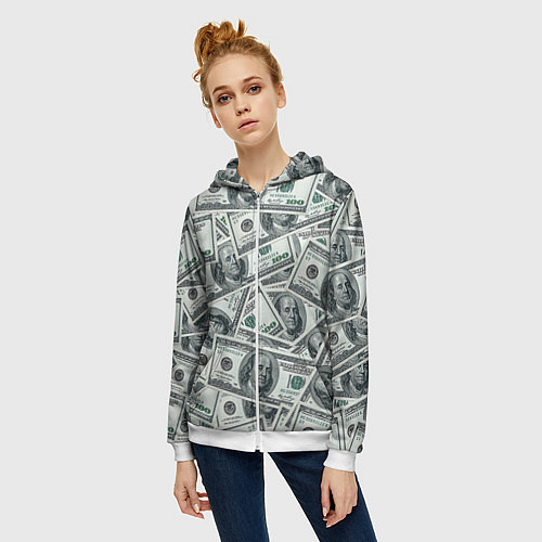 Женская толстовка на молнии Банкноты / 3D-Белый – фото 3