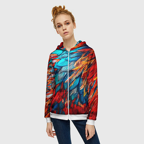 Женская толстовка на молнии Перья / 3D-Белый – фото 3